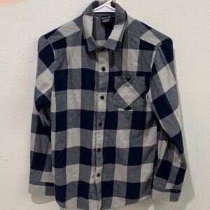 Hurley Boy’s Navy and Gray Plaid Button-Up Flannel Shirt